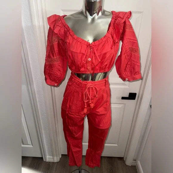 Free People Linen blend Crop Top & Pants Set small - Picture 3 of 16